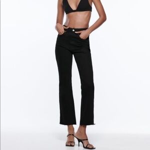 ZARA black cropped flare ripped hem jean women 14 black boho Y2K retro casual